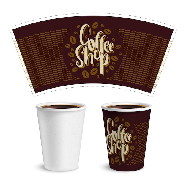 Вектор Кофейные чашки с символами кофейни реалистичный набор изолированных векторных иллюстраций