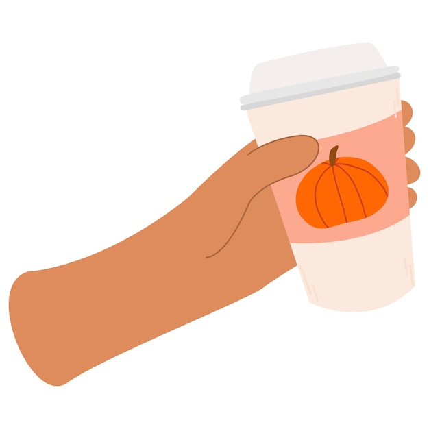 Vector coffee cups with pumpkin isolated on white background hand holding coffee cup