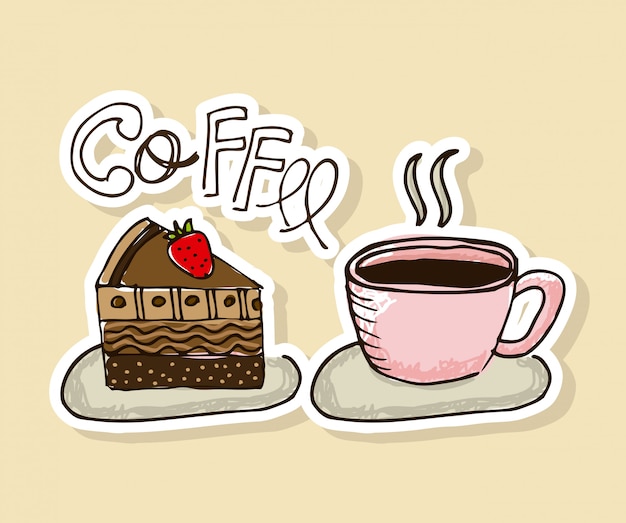 ベージュの背景ベクトル図の上にコーヒーのデザイン