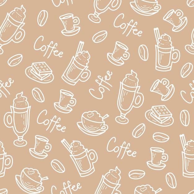 Fondo senza cuciture sveglio di doodle del caffè