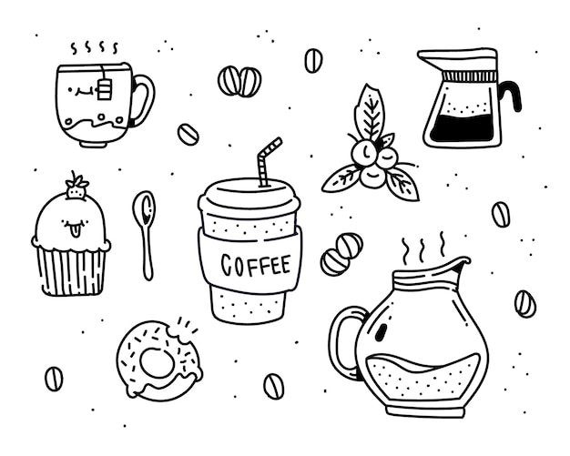 Vettore illustrazione di stile doodle caffè