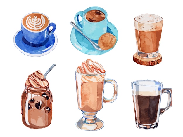 Vector coffee drink and beverages watercolor