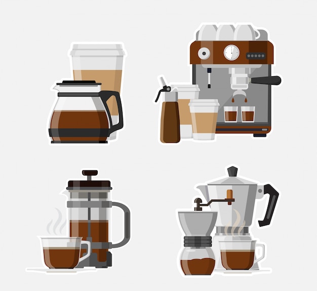 コーヒーとドリンクのフラットアイコンセット、イラスト