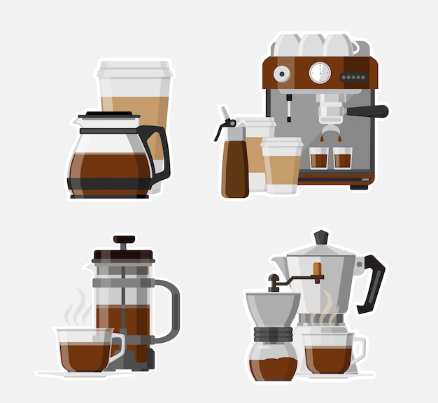 Vector coffee and drink flat icons set , illustration