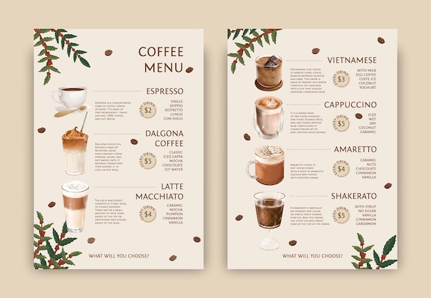 Vector coffee drink menu template