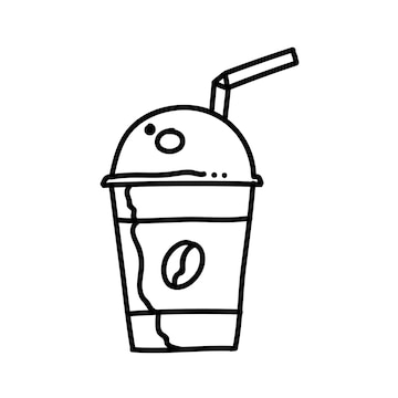 Premium Vector  Plastic cup with a straw and the inscription coffee.  vector doodle illustration on the theme of fast food. drawing for a  restaurant or fast food cafe.