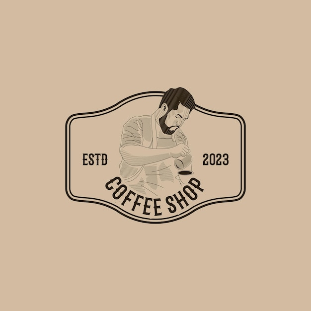 Illustrazione del logo del negozio di bevande al caffè della bevanda al caffè e del logo vintage della caffetteria del creatore di bevande al caffè