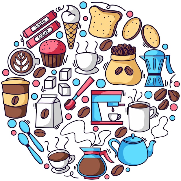 Icona di doodle dell'elemento del caffè