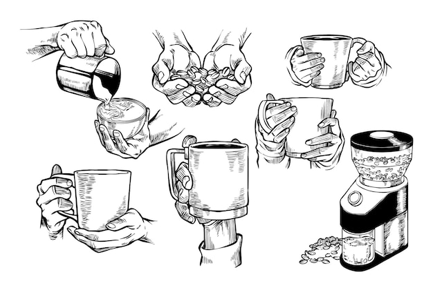 Illustrazione del set 4 di elementi del caffè