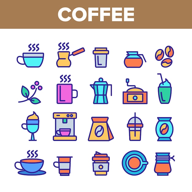 Coffee equipment sign icons set