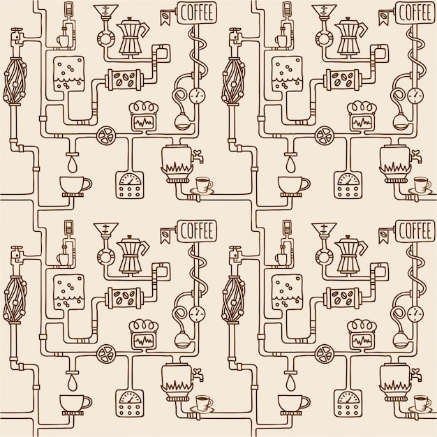 Vector coffee factory seamless pattern