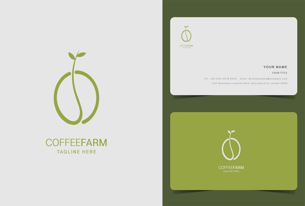 Логотип кофейной фермы с шаблоном визитной карточки