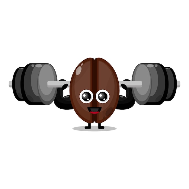 Coffee fitness barbell cute character mascot