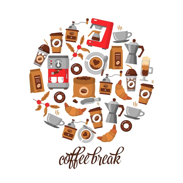 Coffee flat line icons