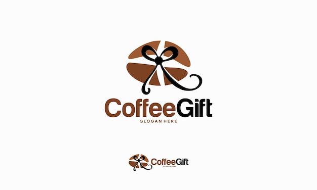 Il logo del regalo del caffè progetta il vettore del concetto, il modello del logo del regalo e del chicco di caffè