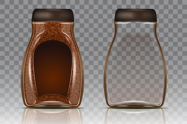 Vector coffee glass jar with instant coffee granules and empty jar.