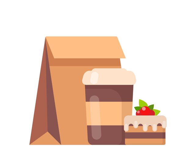 Coffee to go and cake fast food cofffe to go breakfast vector illustration in flat style
