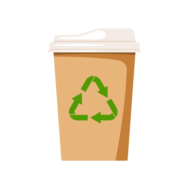 흰색 배경에 고립 된 에코 컵을 이동 하는 커피. 테이크아웃 뜨거운 음료(차 또는 커피)를 재활용하는 친환경 종이 식기. 평면 디자인 만화 카페 클립 아트 벡터 일러스트를 이동합니다.