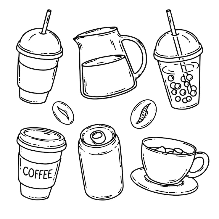 Vector coffee to go vector set chocolate with marsmallow carafe of milk coffee bean canbubble tea