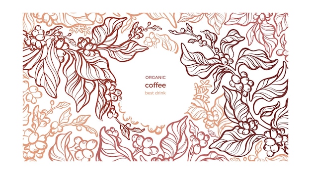 Кофейный графический шаблон Природа плантация ветка фасоли Эскиз