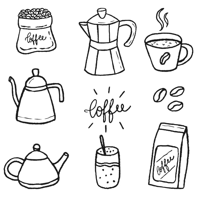 coffee hand drawn icon collection doodles