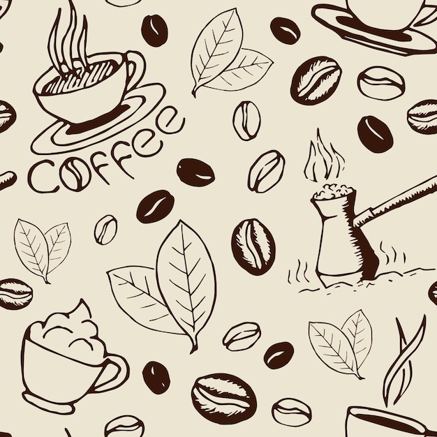 Coffee Hand Drawn Seamless Pattern