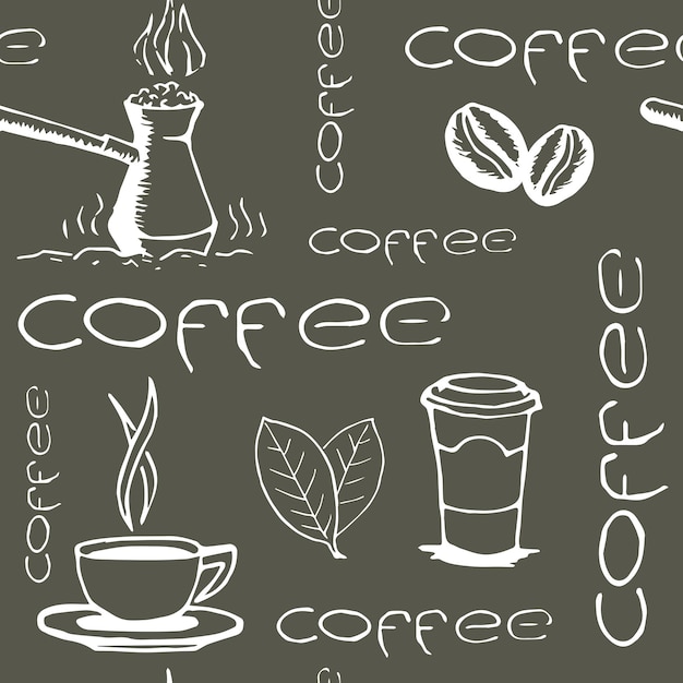 Vector coffee hand drawn seamless pattern