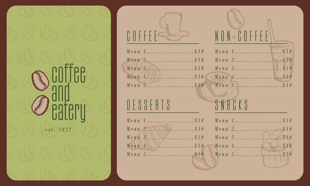 Modello di menu vettoriale disegnato a mano caffè