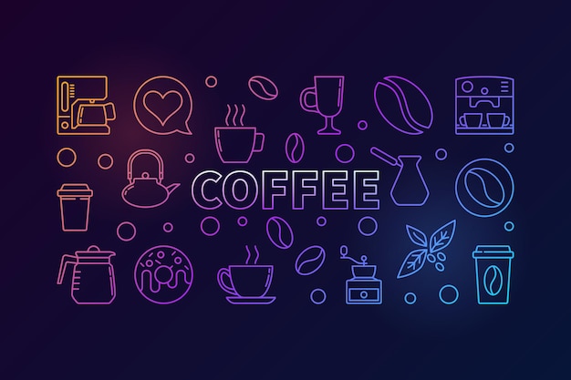 Vector coffee horizontal colored illustration vector concept banner