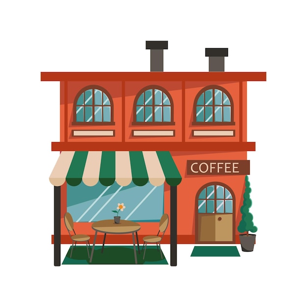 Vettore coffee house edificio del negozio di facciata in stile piatto piccolo negozio urbano isolato su sfondo bianco illustrazione vettoriale