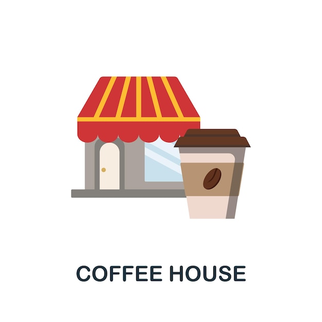 コーヒー ハウス フラット アイコン スモール ビジネス コレクションから色付きの記号 web デザイン インフォ グラフィックなどの創造的なコーヒー ハウス アイコン イラスト