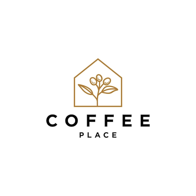 coffee house logo coffeeshop simple logo house of coffee beans with branch in trendy line hipster