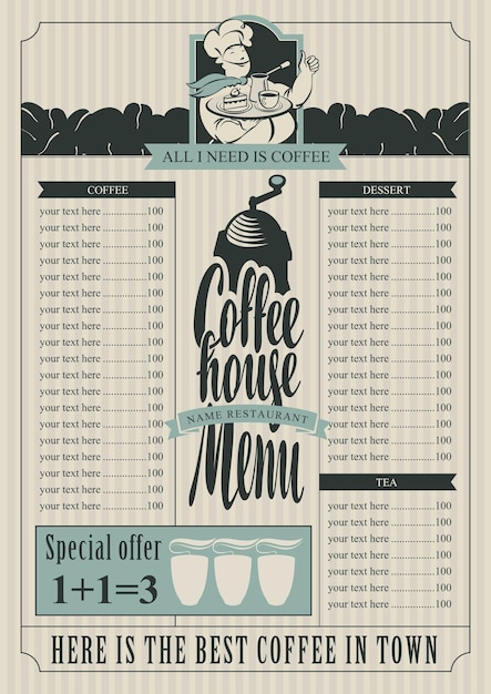 Premium Vector  Price list menu with coffee beans