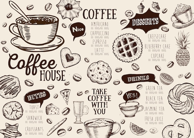 Coffee house menu Restaurant cafe menu template design Food flyer