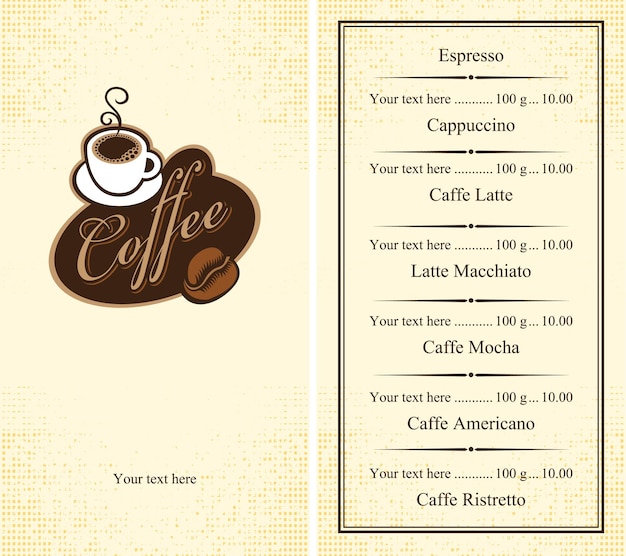 Vettore menu di caffè