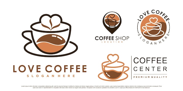 Logo del set di icone del caffè e ispirazione per il design del logo della caffetteria con elemento creativo vettore premium