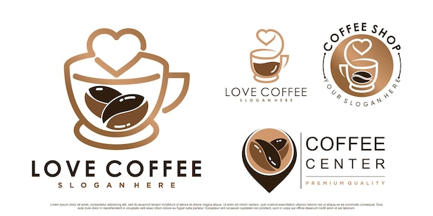 Logo del set di icone del caffè e ispirazione per il design del logo della caffetteria con elemento creativo vettore premium