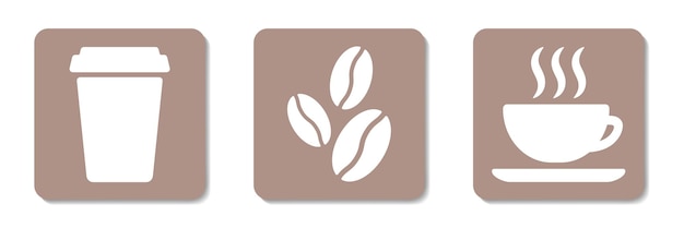 Coffee icons collection Stylized white glyphs on brown background