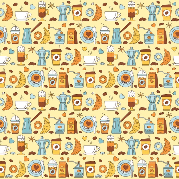 Coffee icons seamless pattern