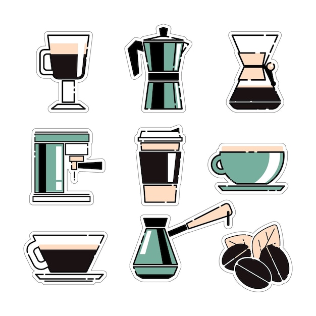 Coffee icons style set of stikers eps10