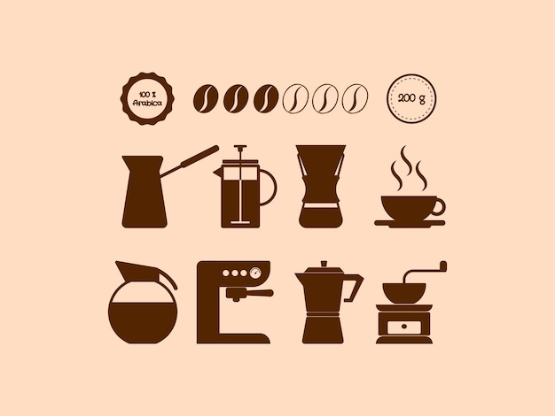 Coffee icons in transparent frames ideal for labeling coffee packaging