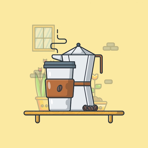 Coffee Illustration. Flat Cartoon Style