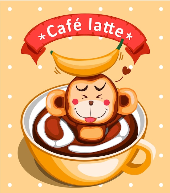 猿とバナナとコーヒーのイラスト