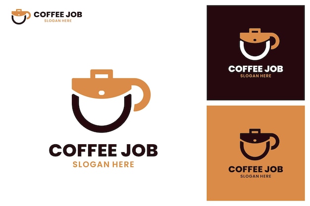 Шаблон дизайна логотипа Coffee Job Комбинация символов чашки и портфеля