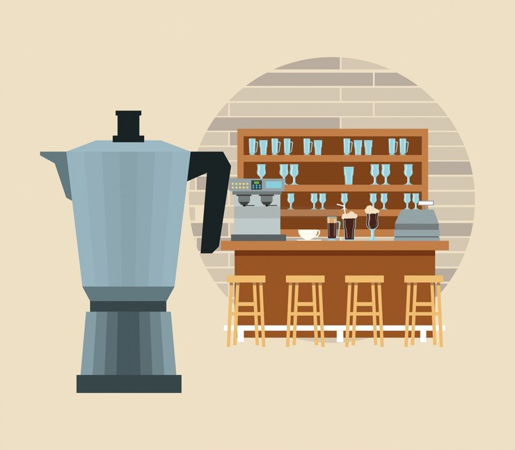 Vector coffee kettle pot break shop store icon