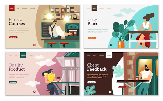 Coffee landing pages set.