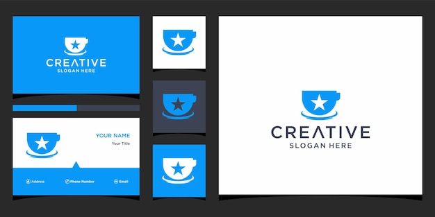 Дизайн логотипа кофе с шаблоном визитной карточки
