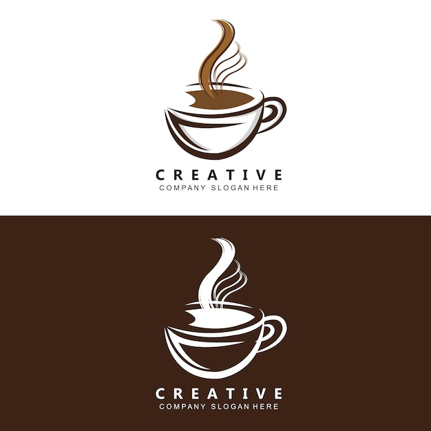 Кофейный логотип вектор кофеиновый напиток символ с кофейным коричневым цветовым дизайном для ресторана кафе и бара