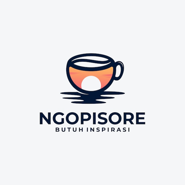 Coffee logo with sunrise, sunset and sea water logo for cafe resto business