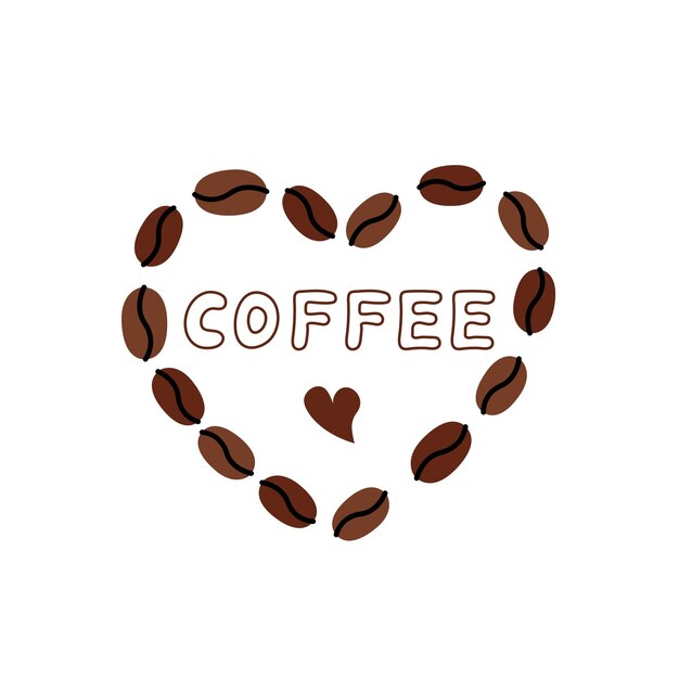 Coffee love doodle vector illustratie hartvormige koffiebonen Leuke met de hand getekende ontwerpcompositie